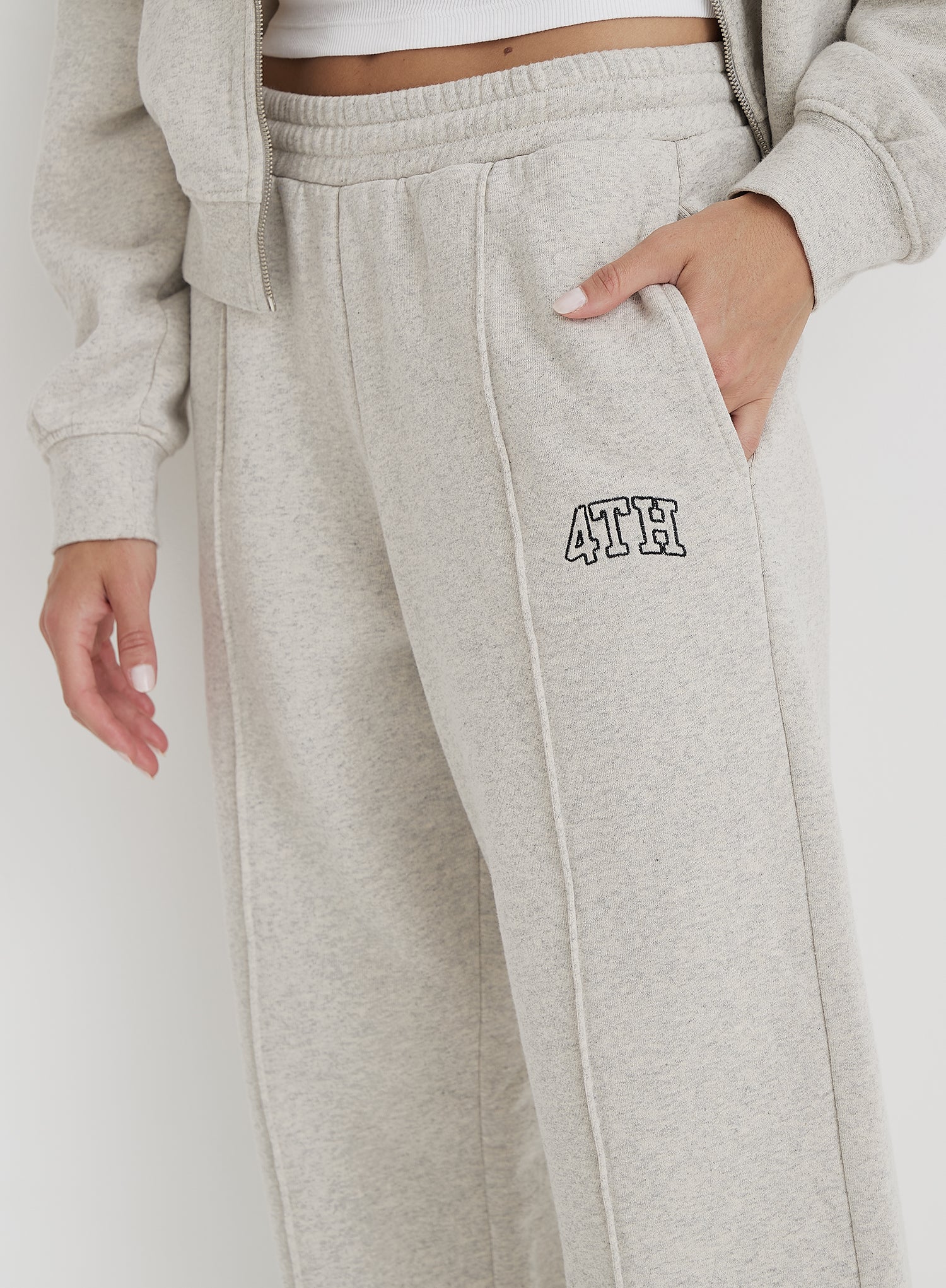 Grey Wide Leg Fourth Embroidered Jogger